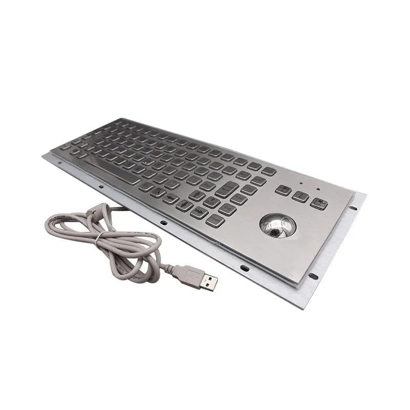 Stainless Steel IP65 Rugged Industrial Metal Keyboard With Trackball Mouse