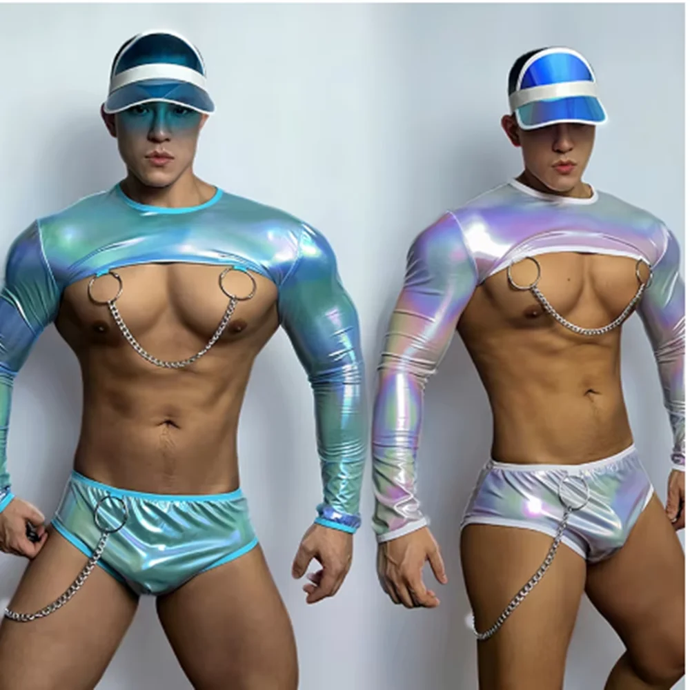 2025 Spier Man Gogo Danser Kleding Nachtclub Bar Paaldans Kostuum Mannelijke Sexy Jazz Laser Tops Shorts Party Show Rave Outfit yj