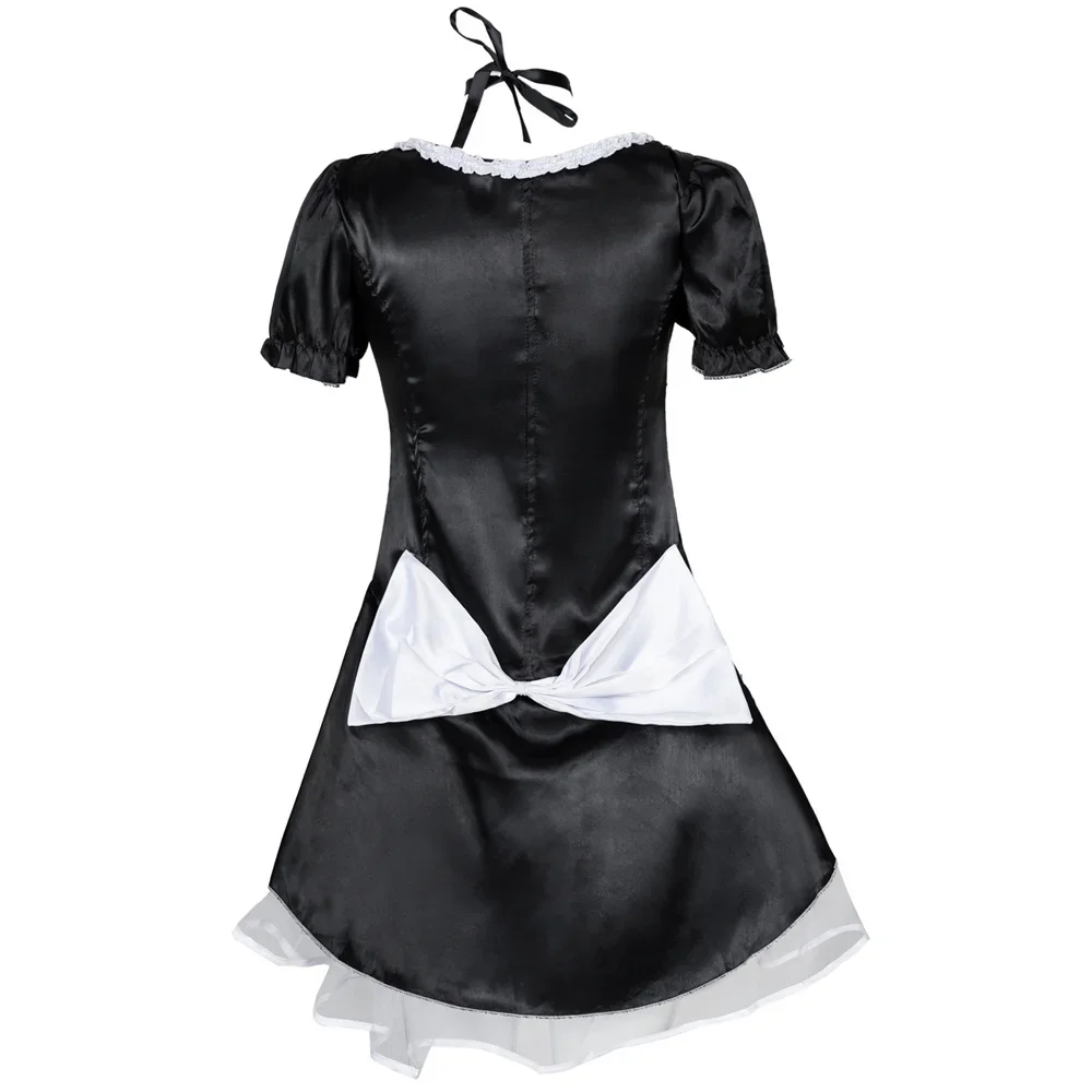 Costume de Cosplay de Demoiselle d'Honneur Française Noire, Mini Robe Sexy, Tenue de Scène