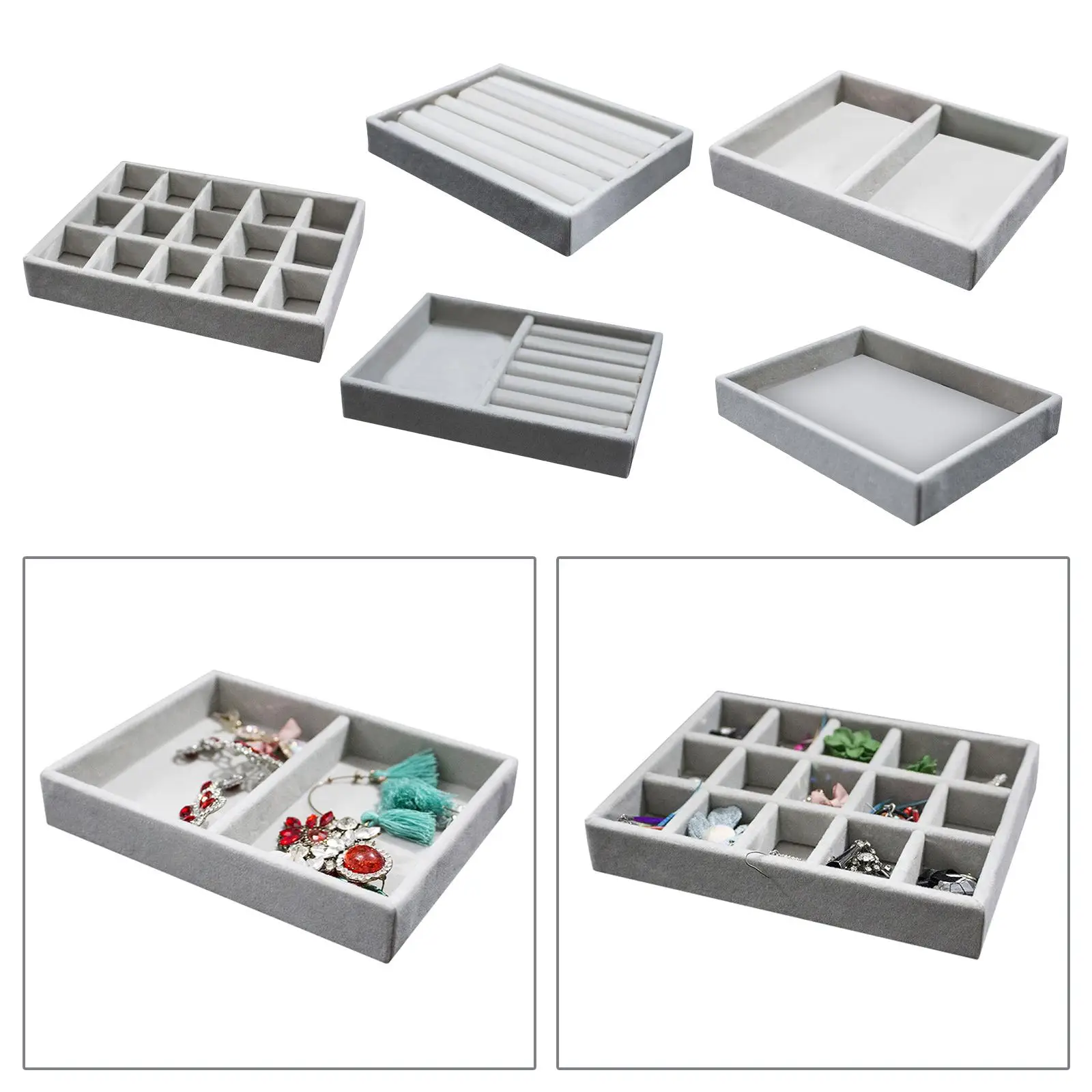 Jewelry Display Holder Shows Display Earrings Organizer Tray Rectangle Grey