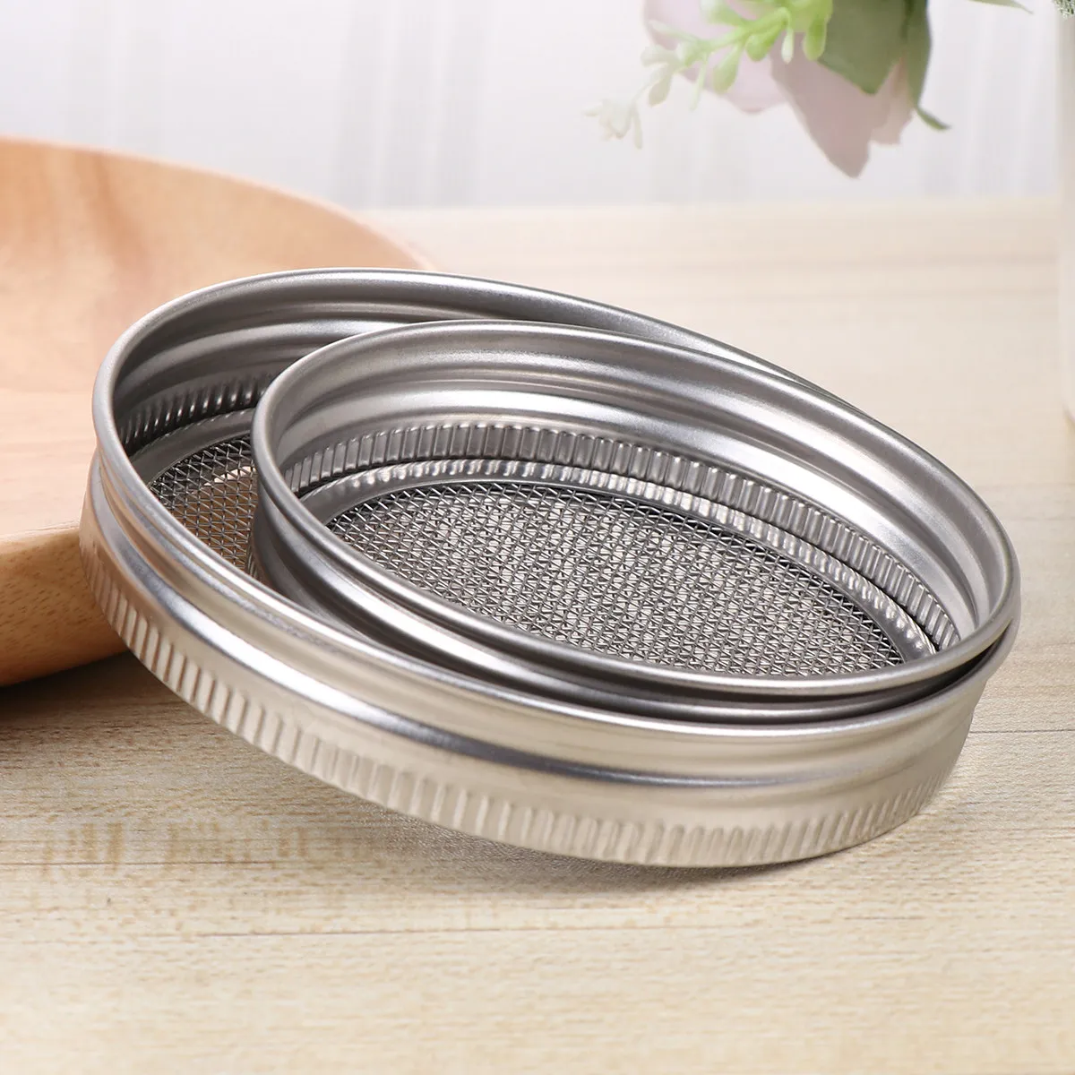 2Sets Stainless Steel Sprouting Lids Wide Mouth Mason Jar Compatible 86Mm 70Mm Fine Mesh Drainage Screen for Organic Sprout