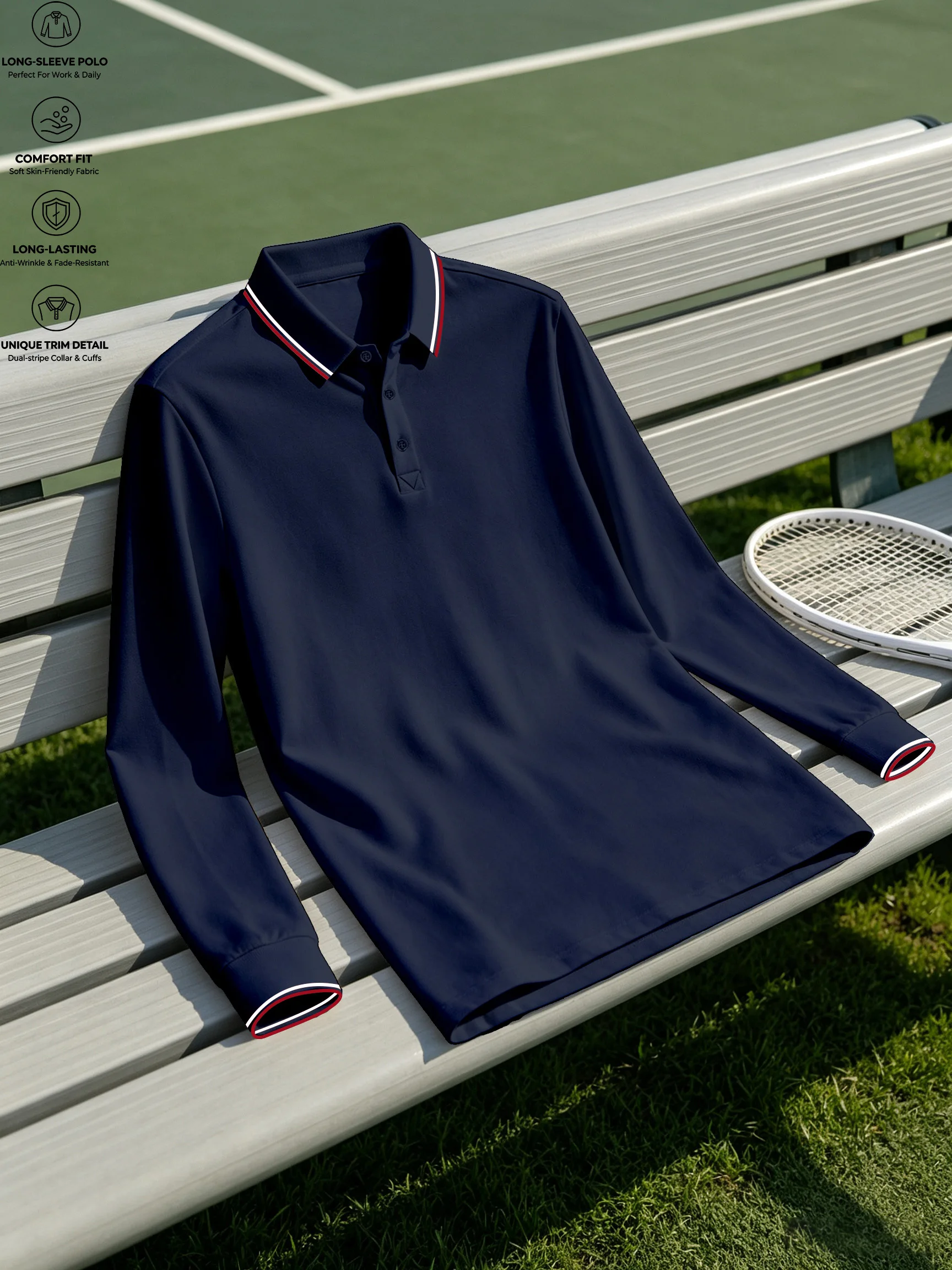 Autumn Single Piece Mature Men's Dry, Sweat Wicking, Breathable Long Sleeved POLO Business Casual Style Relaxing Outfit