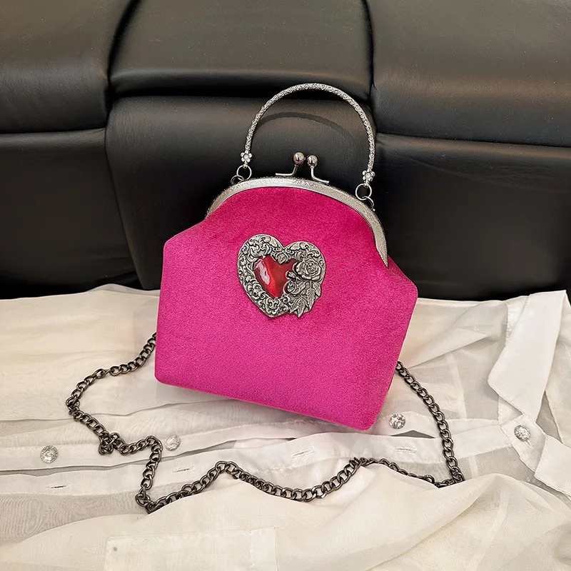 

Женские ретро-сумки из бархата, французский модный элегантный дизайн, роскошные аппликации, цепочка, застежка-клипса, клатч для банкетов