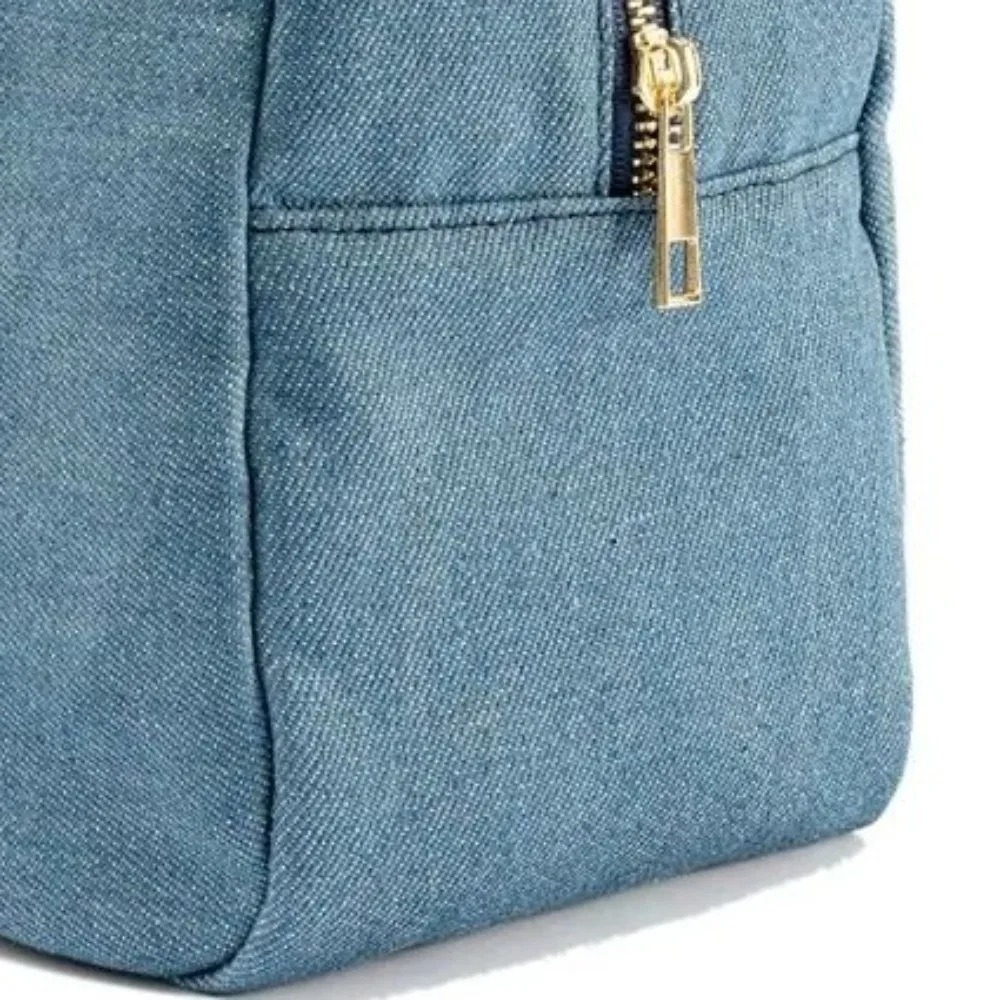 

4 Sizes Blue Denim Cosmetic Pouch Vintage Solid Color Travel Storage Bag with Zipper Stationery Organizer Jean Toiletry Case