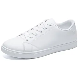 White Sneakers Men Korean Trend Fashion Lace Up All-match PU Leather Casual Comfortable Walking Board Shoes Chaussure Blanche