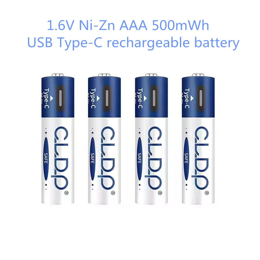 4pcs/lot 1.6V Ni-Zn AAA rechargeable battery Ni-Zn 500mWh USB rechargeable battery charges via Type-C cable