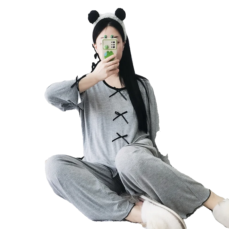 

plus Size Modal Long Sve Long Pants Spwear Women's Home Clothes Air Conditioner Suit Set Knot Casual Sle