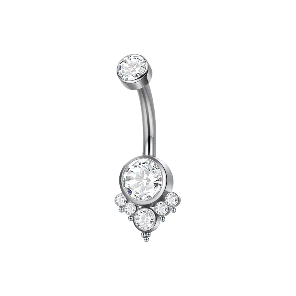 

ASTM F136 G23 TItanium Internal Threaded 5A Round Zircon CZ Belly Button Ring Body Piercing Jewelry For Women