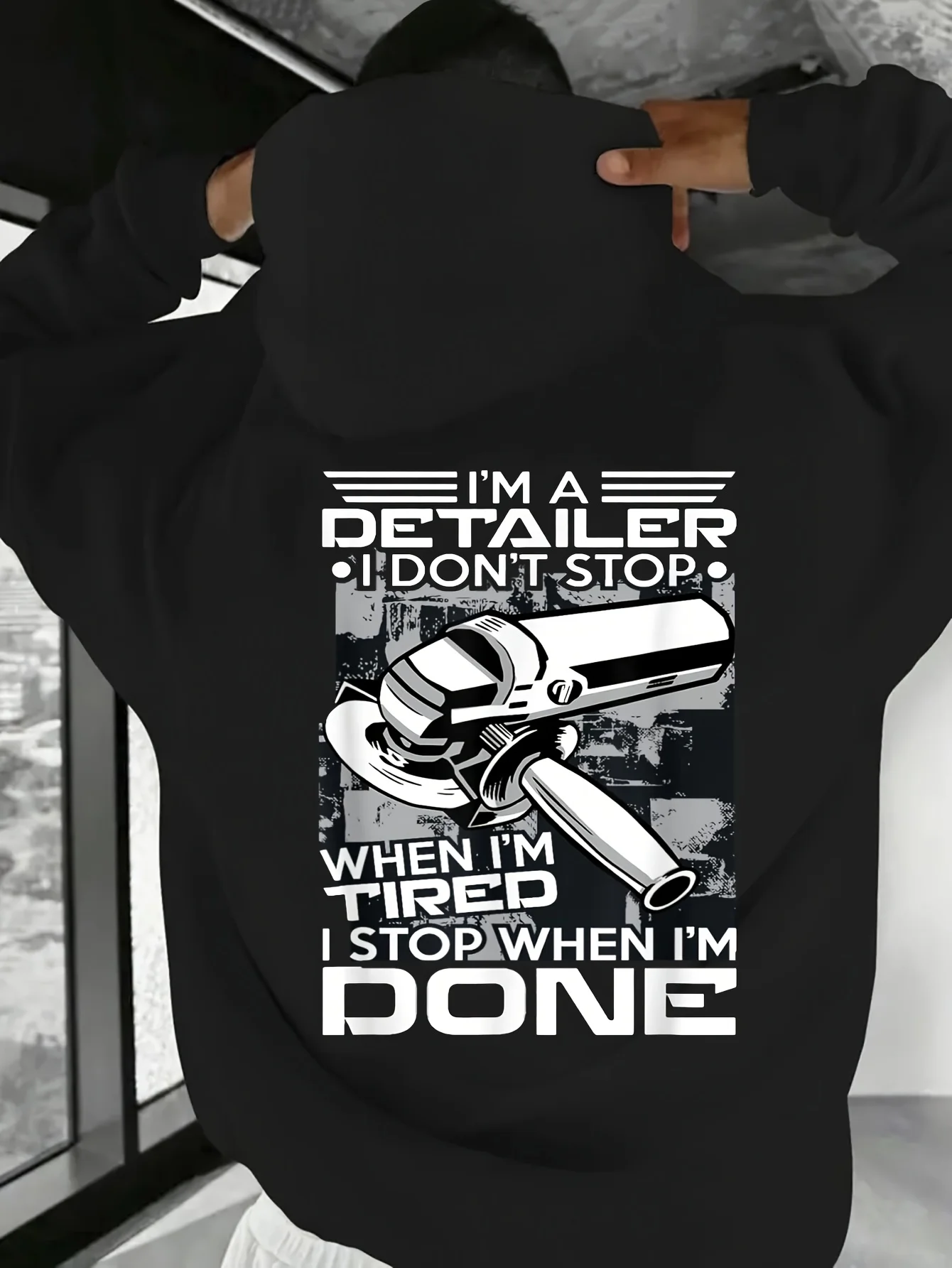 Inspirational Car Detailing Workwear _ I Never Stop Until I Complete the Car Detailing Design, Lightweight Long-Sleeved, Crew Neck, Casual Top, Suitable for Car Enthusiasts to Wear in All Seasons, Machine Washable, Durable, Digital Print