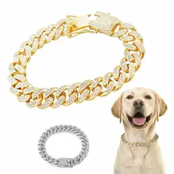 Pet Dog Cat Chain Collar Jewelry Metal Material with Diamond 12.5mm Width Collar Pitbull Personalised Dogs Collars Accessories