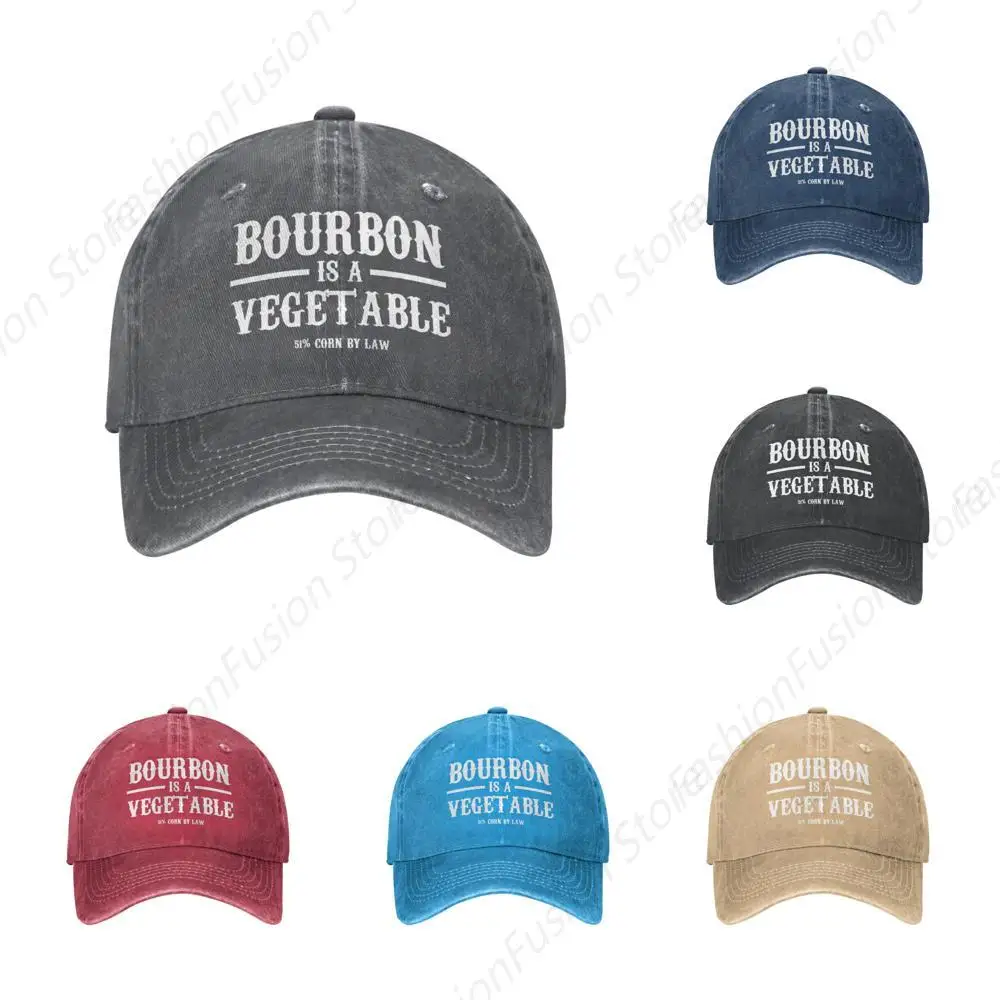 Bourbon Is A Vegetable Baseball Cap Classic Retro Cowboy Caps Casual Women Mens Trucker Hat for Daily Outdoor GYM Travel Hats