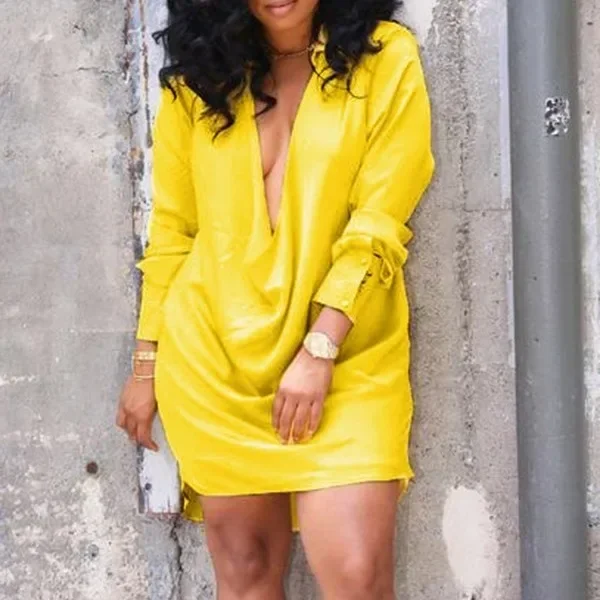 Robe chemise Sexy à col en V profond, manches longues, Mini robes à boutons, couleur unie, robe d'été irrégulière pour femmes, automne 2024