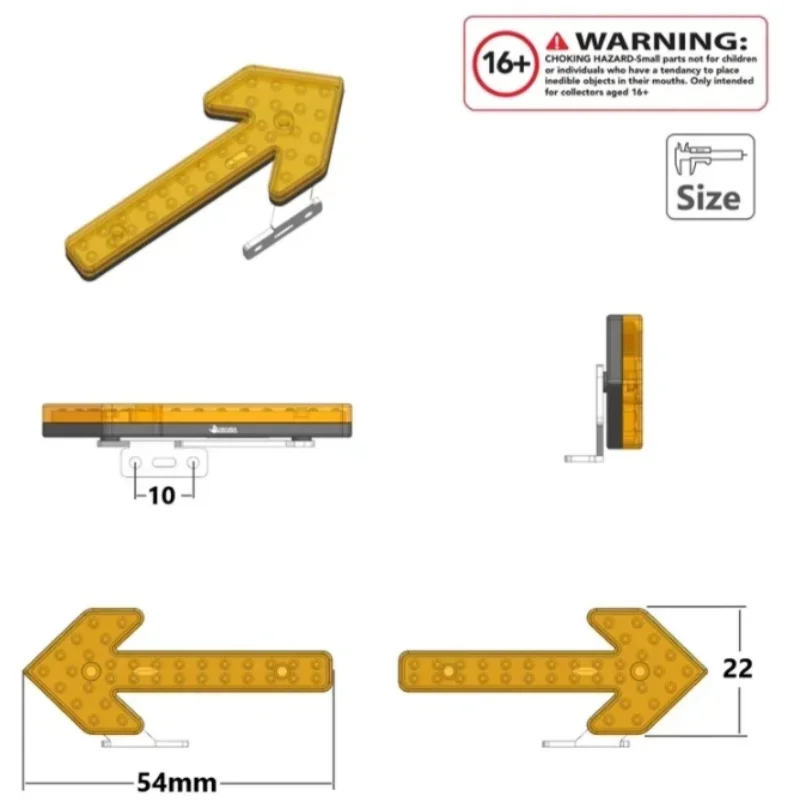 RC 1/14 JUWUBA LED Arrow Light Warning Lamp Double Flash for Tamiya Hydraulic Excavator Loader Dump Truck Tripper DIY Parts