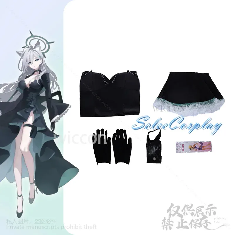 

CyBlue Архивная игра Косплей Sunaokami Shiroko Аниме Костюм Черное вечернее платье Сексуальная готическая Лолита Парики Пушистые уши по индивидуальному заказу