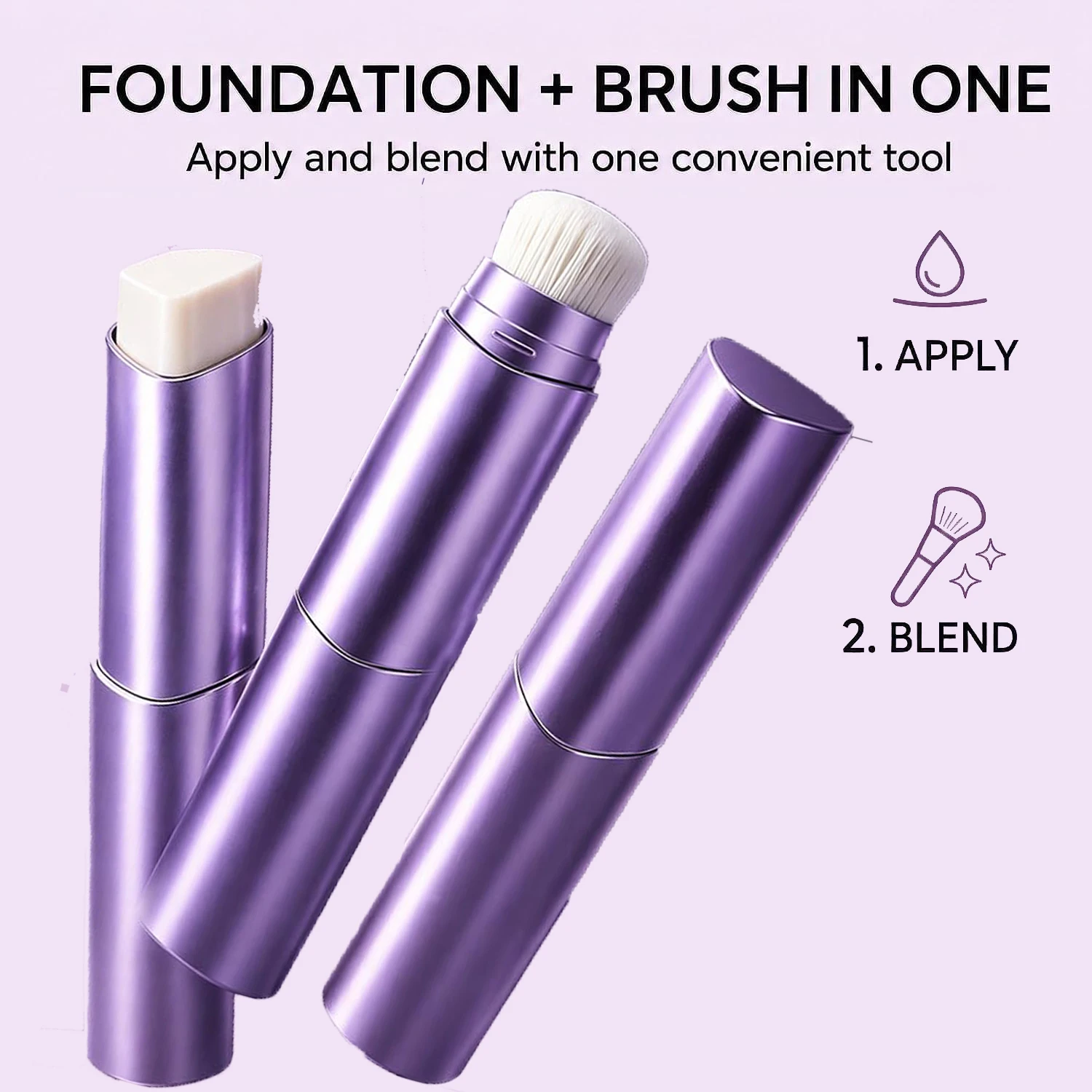 2-in-1 Color Changing Foundation Stick with Built-In Brush Natural Moisturizing Makeup for Dry Skin Full Coverage Daily Use