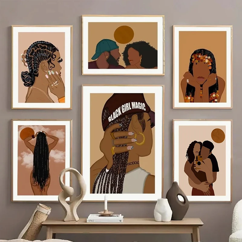1PC--Nail Hair Art Black Brown Lady Picture Canvas Painting Wall Art Modern Fashion Figure Poster and Print Home Living Room
