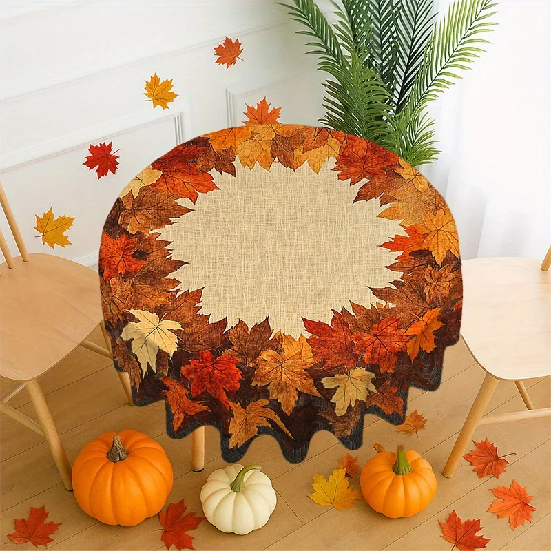 One red leaf orange fruit branch round tablecloth for Thanksgiving harvest tablecloth, party, picnic, dinnerzyc
