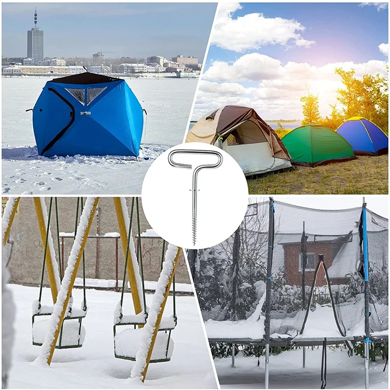 B93B-Ice Fishing Shelter Anchor Ice Shanty Anchor Outdoor Camping Tent Threaded Tent Peg Winter Steel Ice Tent Accessories