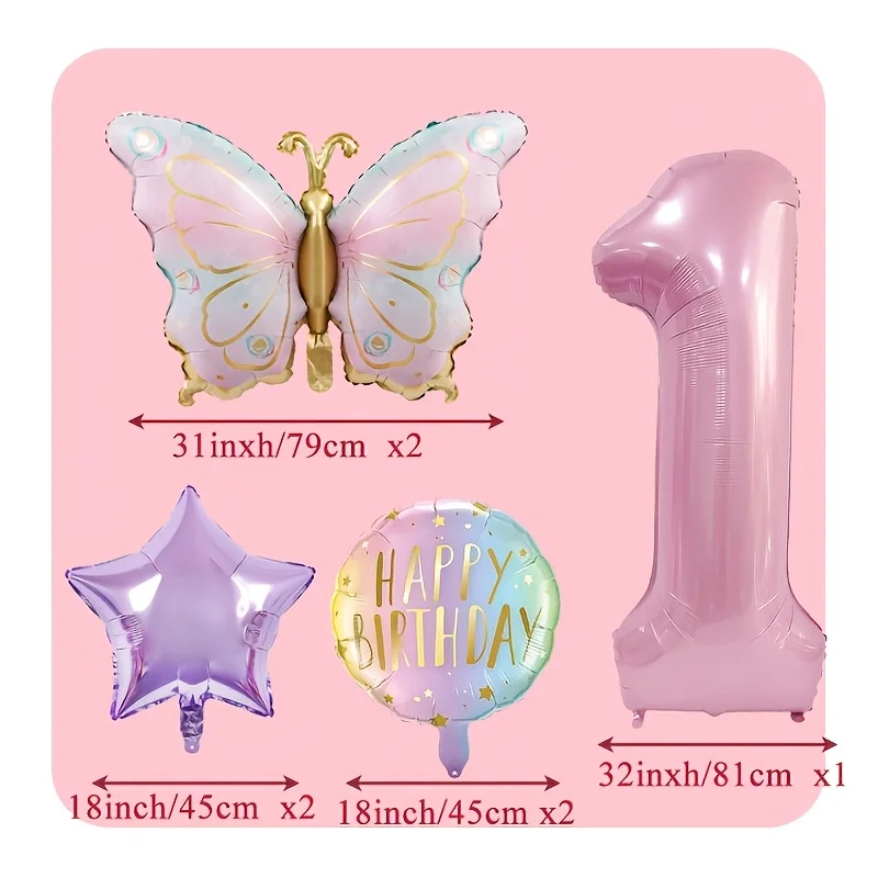7 قطعة بالون عيد ميلاد الفراشة 32 بوصة الوردي عدد 1-9 الأرجواني مجموعة بالونات الخماسي لوازم المهرجانات حفلة عيد ميلاد الديكور #2