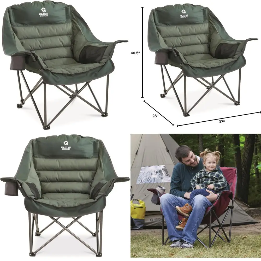 

Portable Oversized Padded Folding Chair for Outdoors, Beach, Adults - Large Camp Lounge Chair for Comfortable Seating