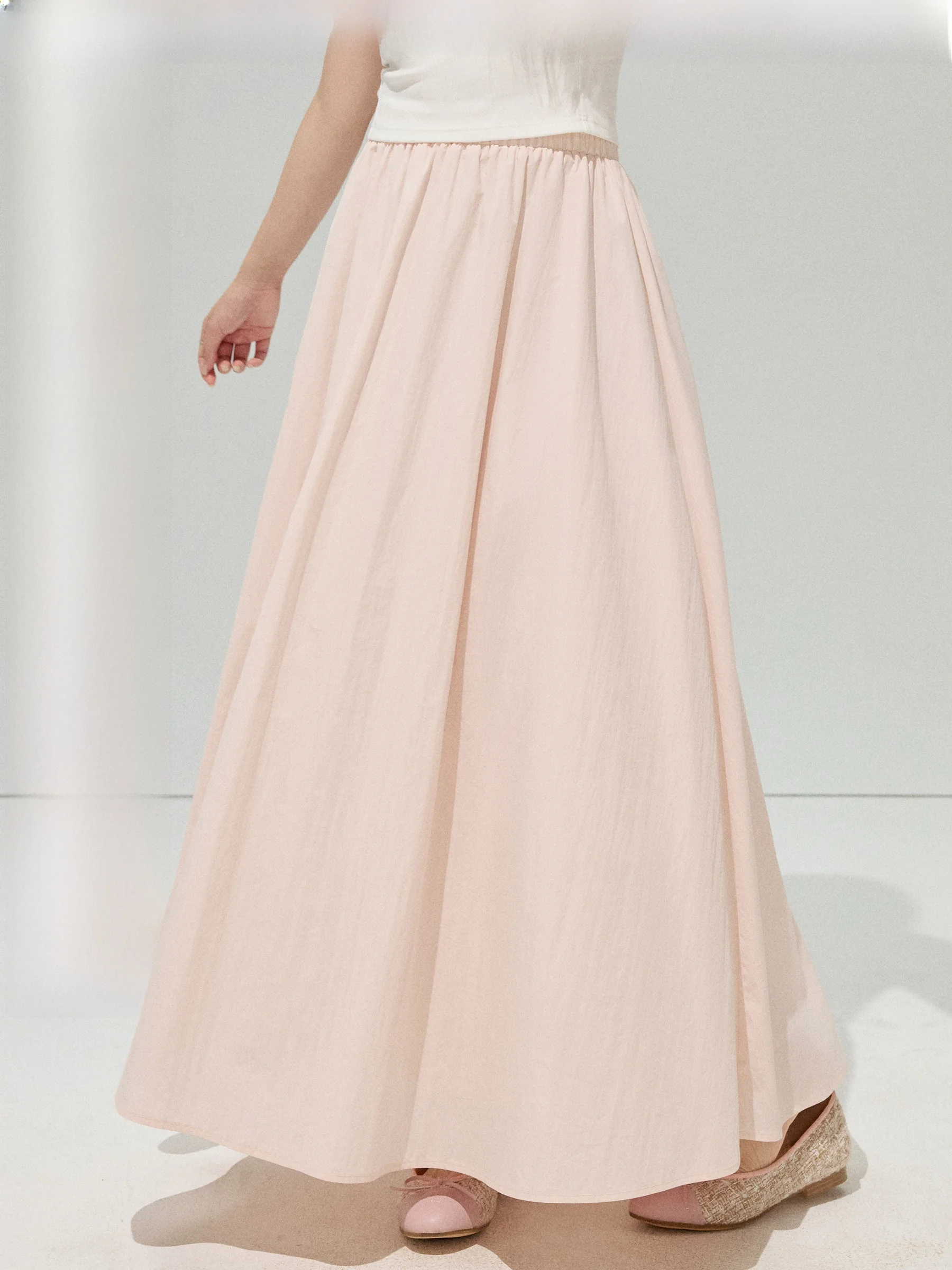 

Jiulu Studio Large Size f Skirt with Elastic Waist And Dra Effect for Plump Women Spring Summer Cotton Nylon Long Skirt