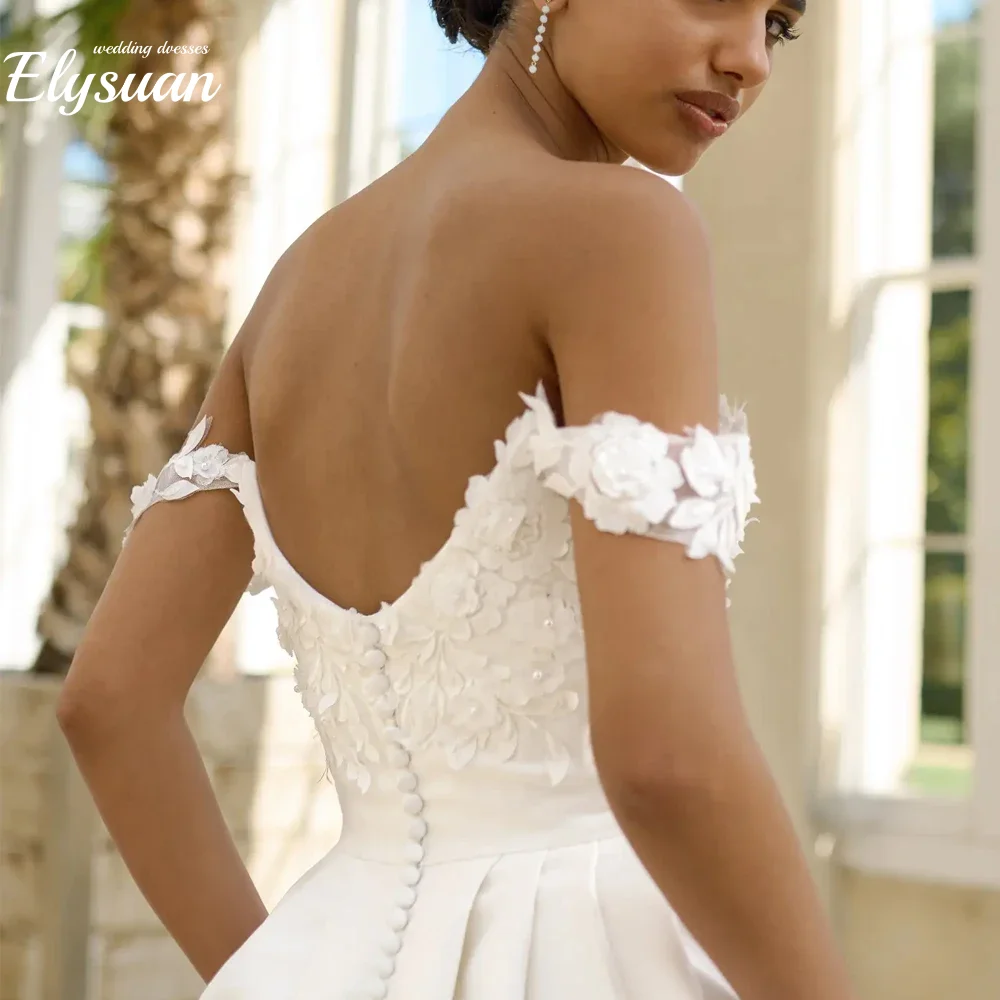 Простые свадебные платья по индивидуальному заказу без бретелек, свадебные платья с цветочной аппликацией и открытыми плечами, на молнии, Vestidos De Novia