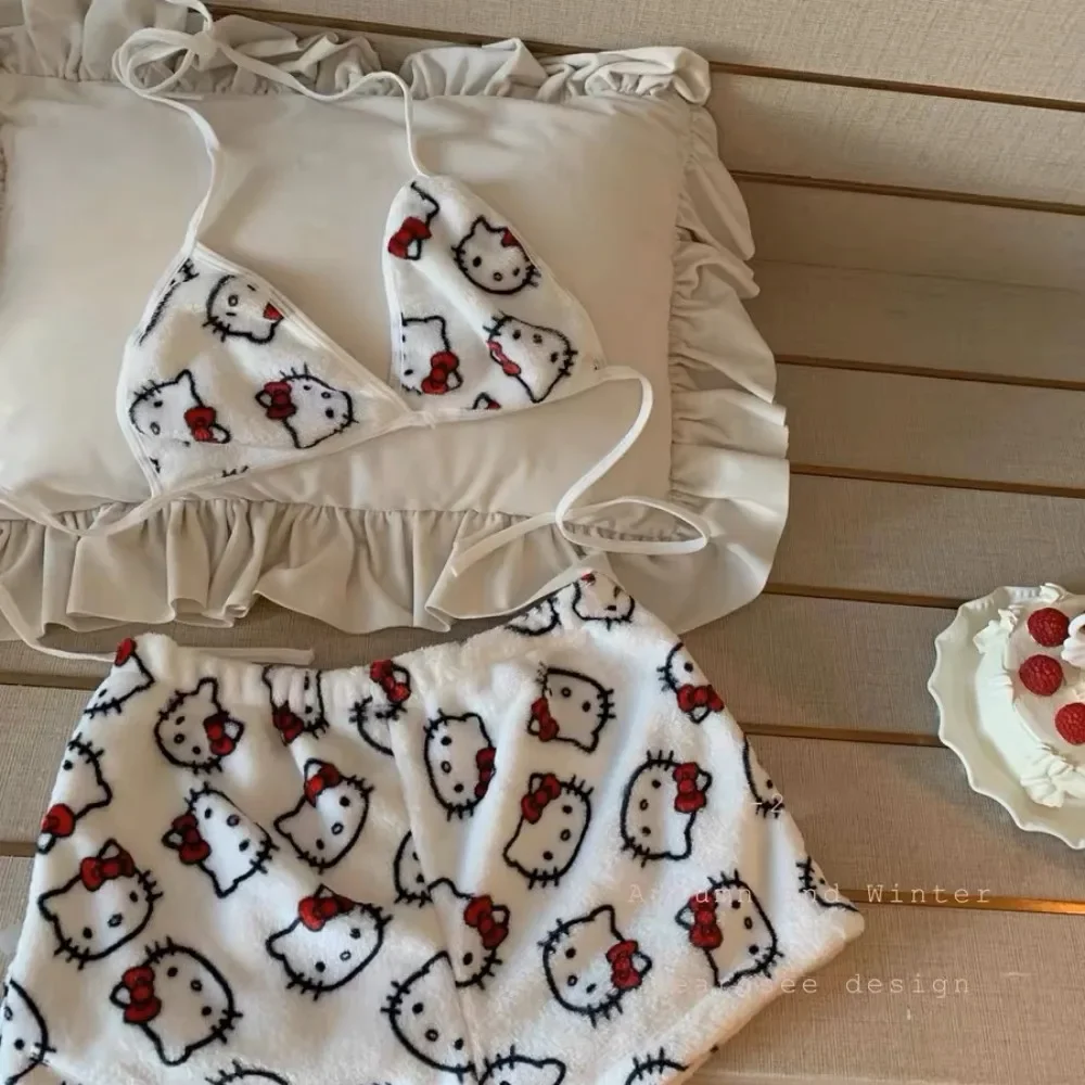 2 قطعة/المجموعة سانريو مرحبا كيتي بيجامة أنيمي Kawaii النساء المنزل الملابس الداخلية الملابس المنزلية الصيف بحر الصدرية السراويل فتاة بيكيني #2