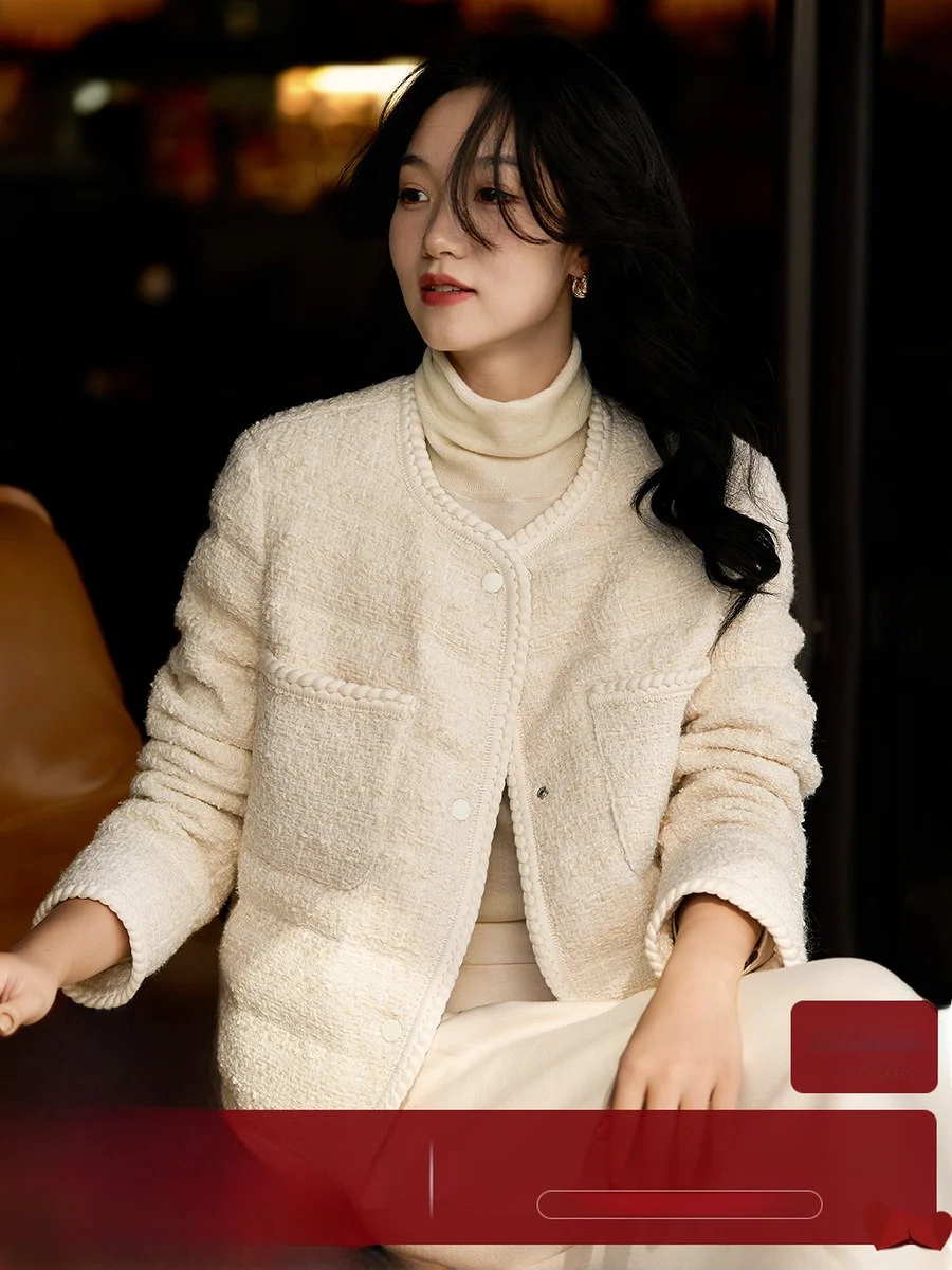 

Tea Fraance Sle Goose down Jaet Women's Cozy Winter Coat 95% Goose down Thi Tweed Commute Sle Loose Fit