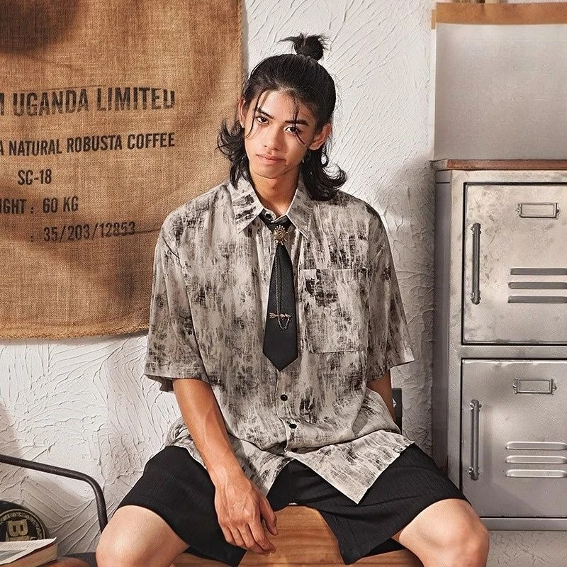 

Men Women Vintage Loose Fit Short Sleeve Shirt Summer Lightweight Casual Button Down Blouse Streetwear