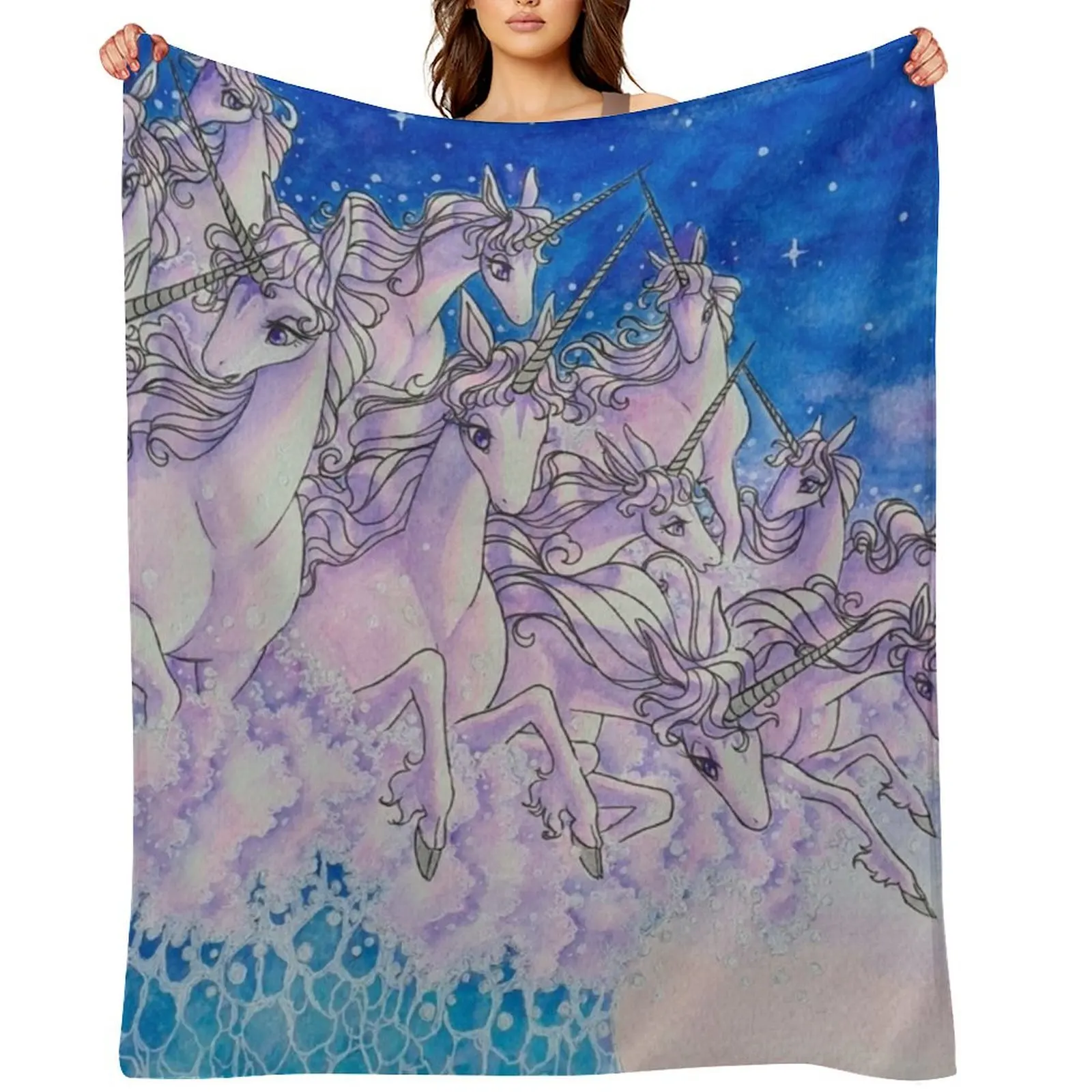

Unicorns in the sea part two Throw Blanket cosplay anime Furrys Hair Thermal Blankets
