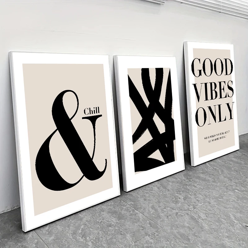 Set of 3 Neutral Abstract Art Print Poster Modern Good Vibes Stroke Nordic Canvas Painting Wall Picture Interior Room Home Decor