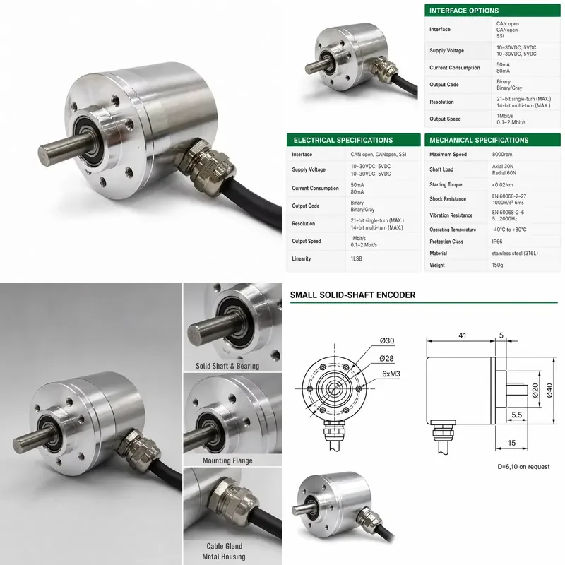 for AMS40 Absolute Encoder 14 Bit Single Turn 12 Bit Multi Turn SSI Binary Grey Code Output 10-30VDC Industrial Sensor