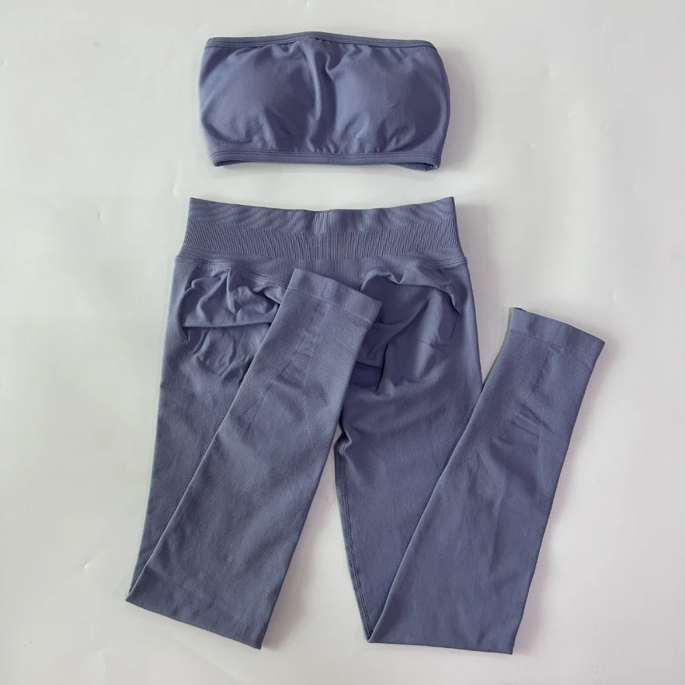 Pericic 2-teiliges Workout-Set für Damen, Rückenfreier Bandeau-Sport-BH, Scrunch-Leggings, Yoga-Bekleidung, Sport-Gym-Kleidung, Outfit-Set – Detail 16
