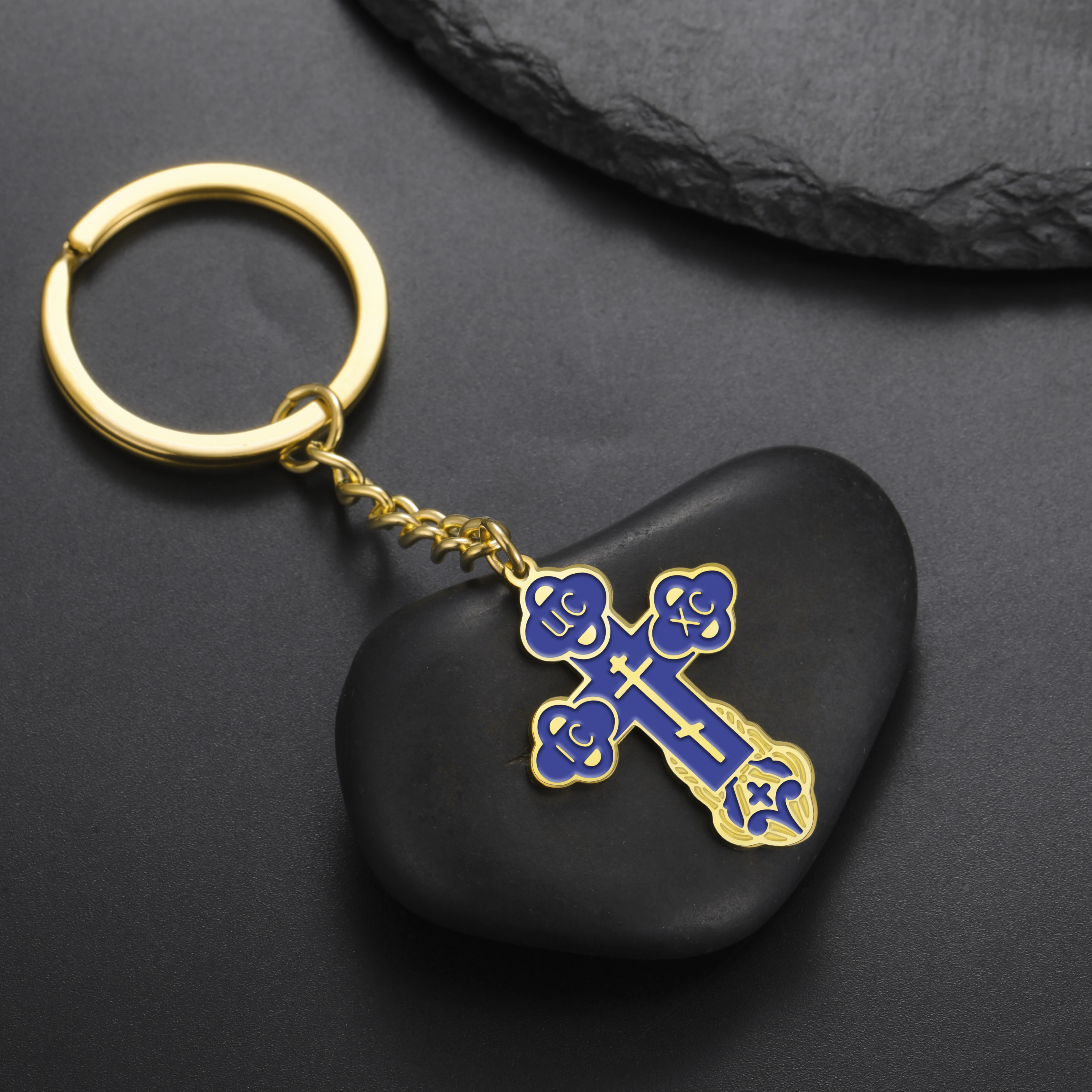 COOLTIME Edelstahl-Kreuz-Anhänger-Schlüsselanhänger, östliche orthodoxe Inschriften, Amulett-Schlüsselanhänger, christlicher Gebetsschmuck – Detail 16