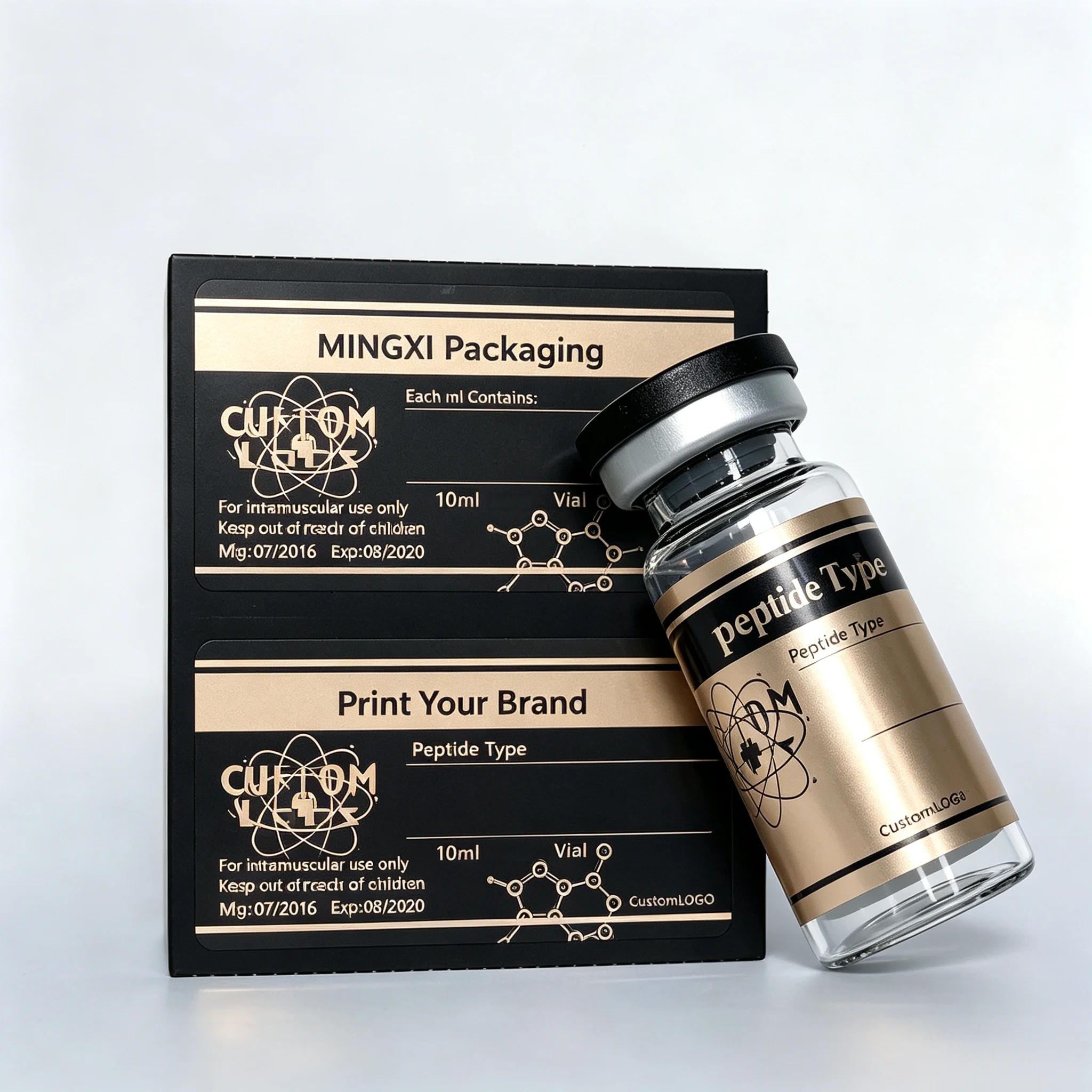 Premium Personalized Holographic Vinyl Decals Waterproof Peptide Stickers Free Art Design for 3ml 10ml Fitness Vials