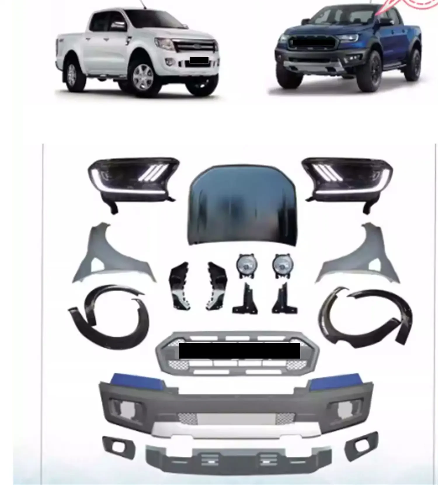 

Car Front Bumper surround hood cover Body kit for Ford ranger raptor T6 2012 headlight grille Wheel eyebrow