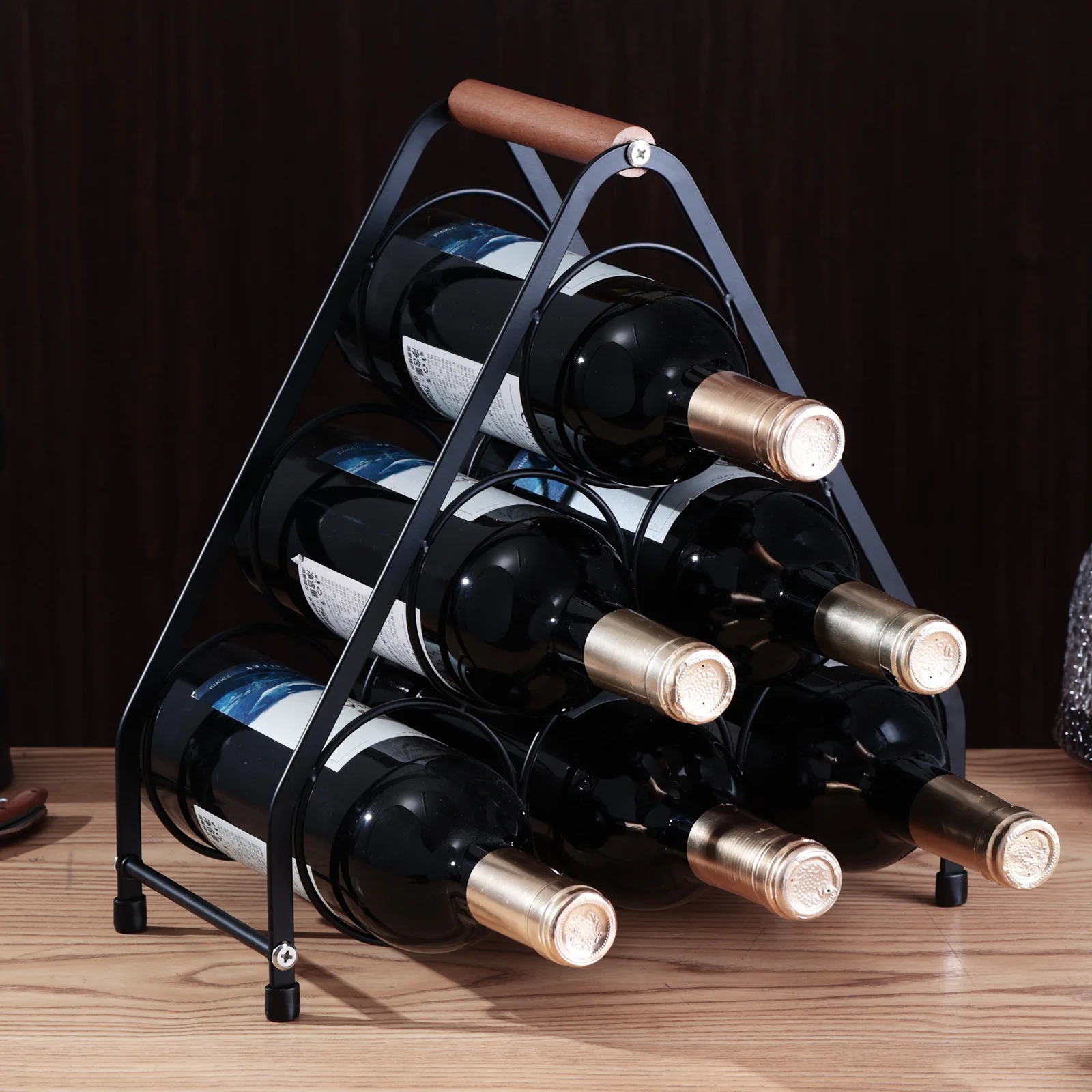 Rotweinregal mit europäischem Holzgriff, tragbares Weinflaschenregal, Tisch-Weinschrank, Ornament, Rotwein-Präsentationsregal