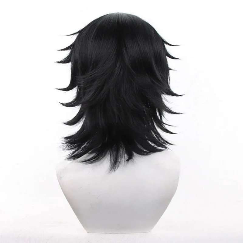 วิกผมคอสเพลย์พอร์ทกัส ดี เอส 40 ซม. วิกผมสังเคราะห์สีดำสำหรับงานปาร์ตี้ฮาโลวีนสำหรับผู้ชาย อุปกรณ์ประกอบฉากงานคอนเวนชั่น พร้อมหมวกคลุมวิก