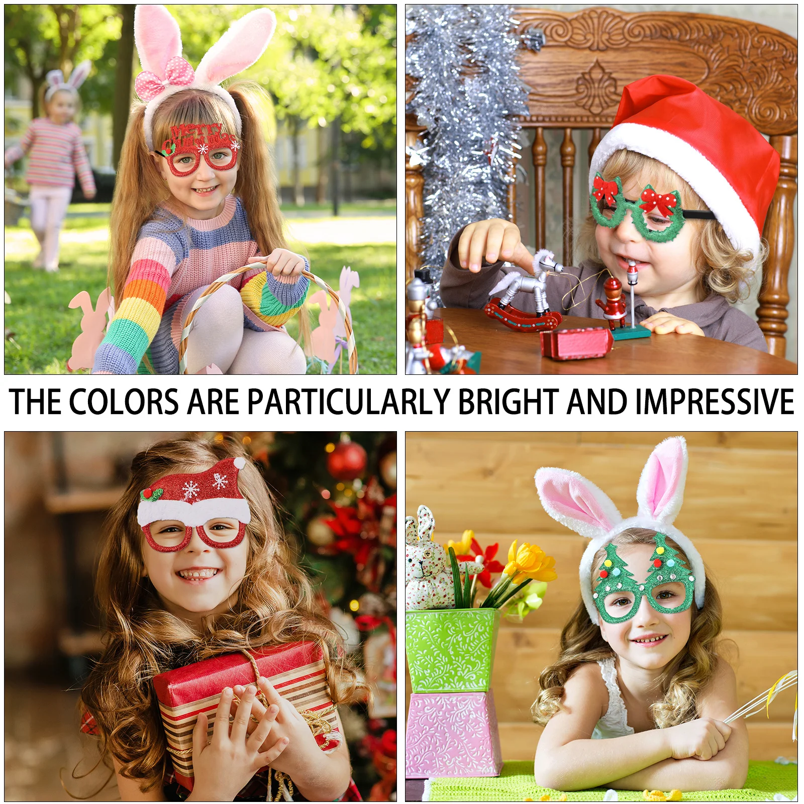 6Pcs Christmas Glasses Set Shiny Plastic Frame Assorted Colors Merry Christmas Reindeer Tree Santa Hat Design Party Accessory