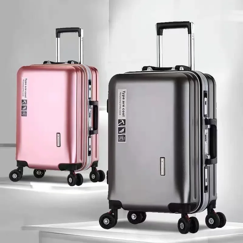 Suitcase Aluminum Frame USB Charging Luggage Zipper Carry-on Travel Bags Cabin Suitcases Travel Rolling Password Trolley Case