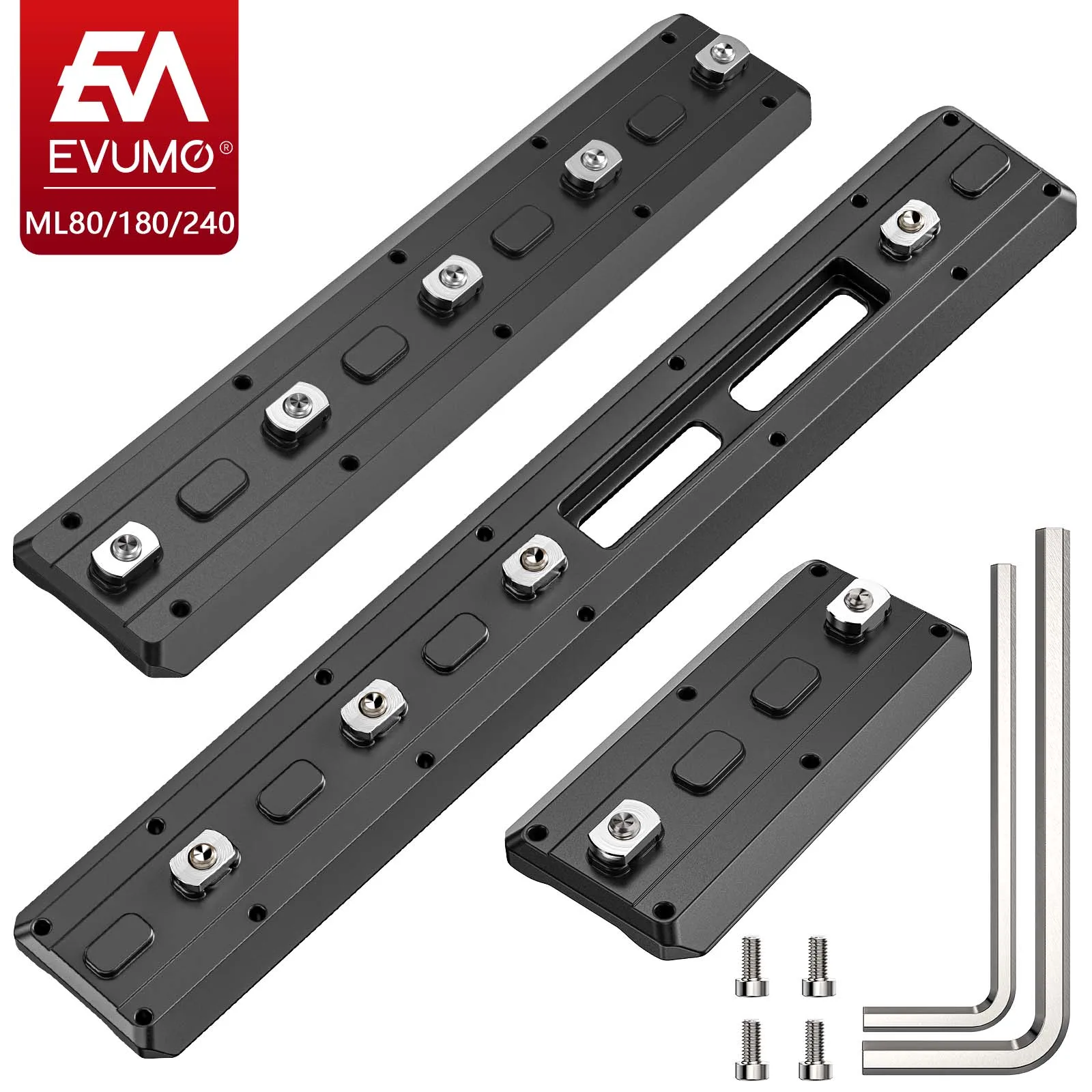 EVUMO ML80 /180/240 Mlok Arca Rail Adaptador de montaje en riel Arca Placa de liberación rápida para Arca Swiss y RRS Cabeza de bola de trípode de cola de milano