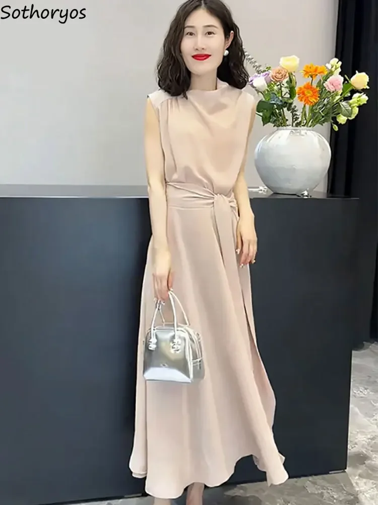 Summer Maxi Dress Women Elegant Bandage Party Gentle French Style Sleeveless Temperament Office Lady Classic Soft Vestidos Mujer