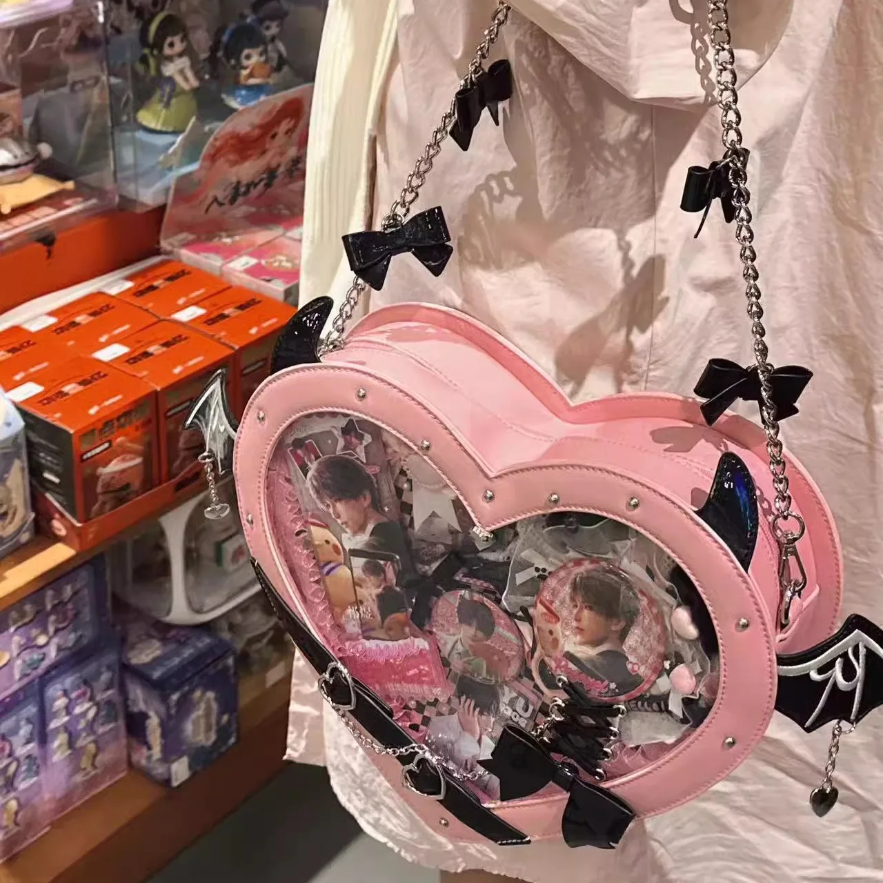 Original Lolita Dark Girl Bow Chain Love Small Pain Bag Large Capacity Y2k Subculture Jk Uniform Shoulder Messenger Bags