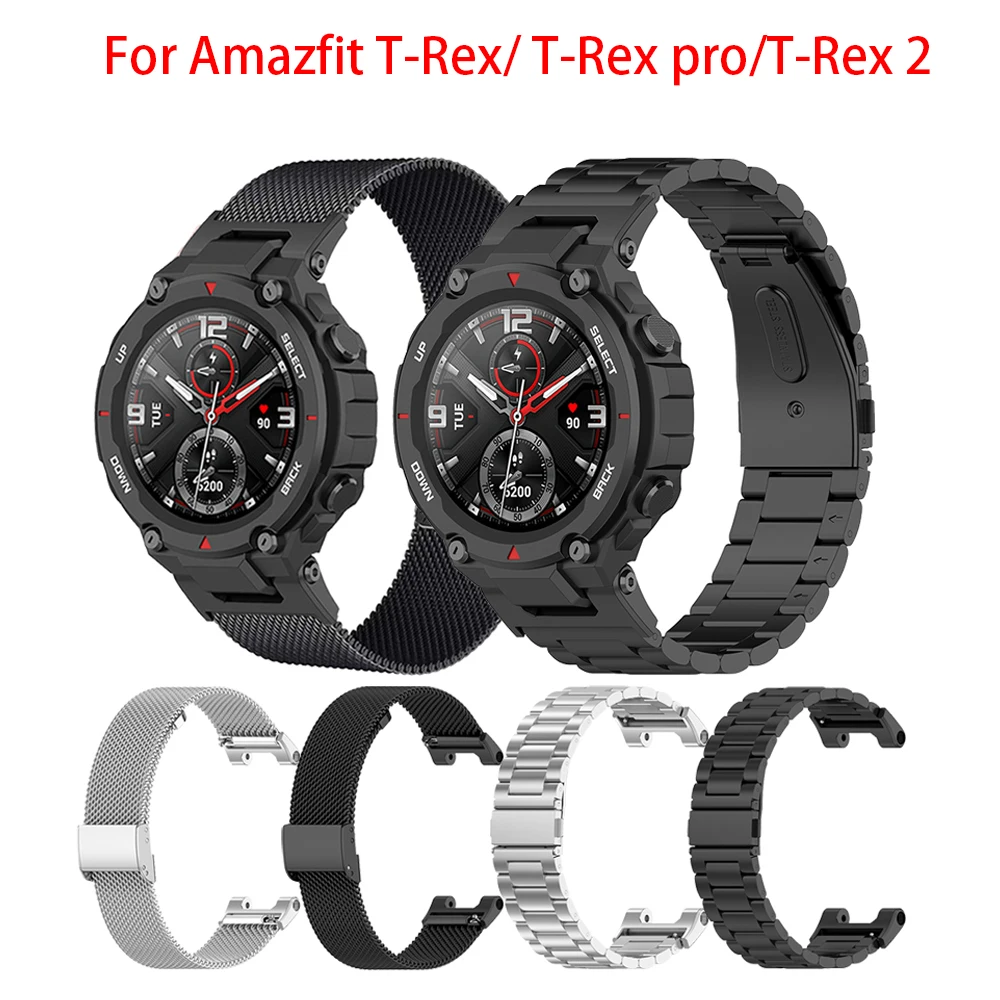 สายเหล็กสแตนเลสสุดหรูใหม่สำหรับ amazfit T Rex Pro สายนาฬิกาอัจฉริยะสร้อยข้อมือโลหะสำหรับ Xiaomi huami amazfit T T Rex2