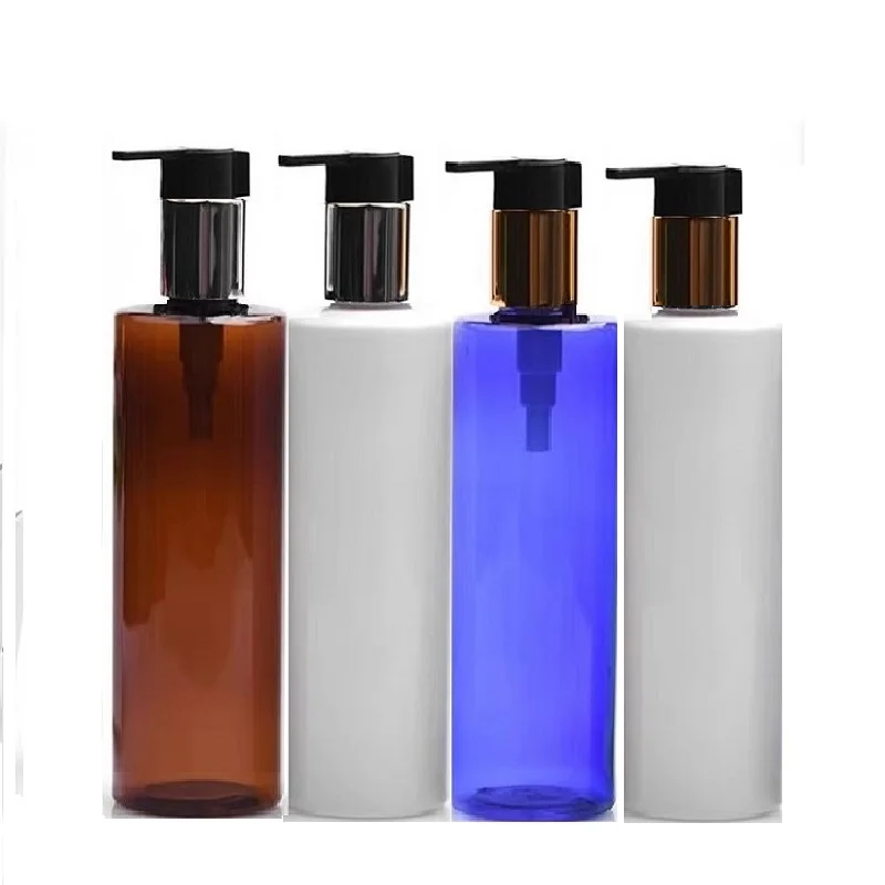 

25Pcs 250ml Shampoo Bottle Gold Silver Pump Cosmetic Refillable Packaging Round Flat Shoulder Empty PET Plastic Lotion Bottle