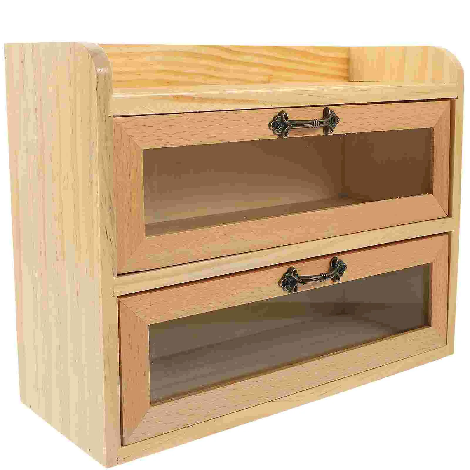 

Organizer Drawer Storage Box Office Desk Countertop Wood Locker Small with Drawers