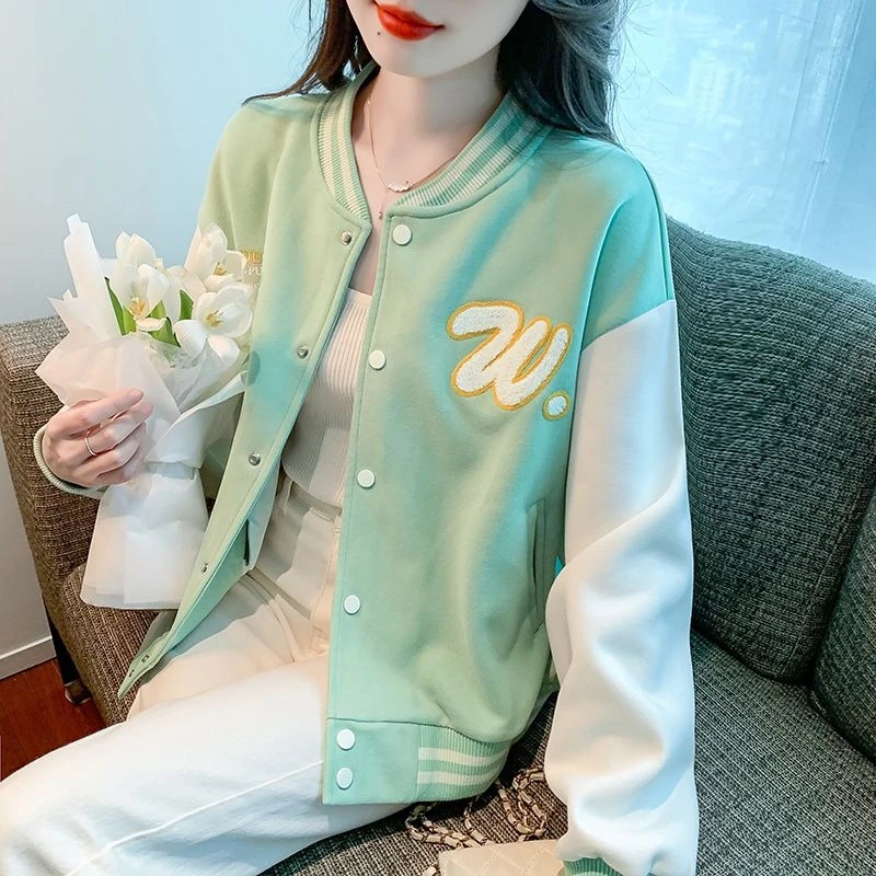 

2025 Autumn Winter Women's Harajuku Style Baseball Jacket Korean Fashion Trendy Color Block Short Coat Stylish Student Outerwear