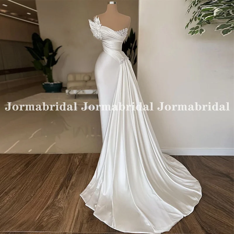 Vestidos De Noiva De Sereia Com Peals, Plissado Sem Alças, Cetim, Fita Longa, Vestidos De Noiva Formais, Custom Made, Luxo