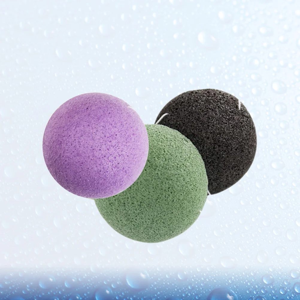 3Pcs Round Shaped Konjac Sponges Face Washing Puff Natural Facial Care Sponges Face Cleansing Sponge (Black Green Purple)