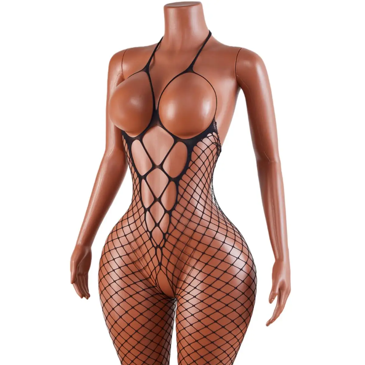Black Sheer Fishnet Lingerie Sexy Open Crotch Bodysuit Tights Women's Fashion See-Through One-Piece Baby Doll Nightwear Costume